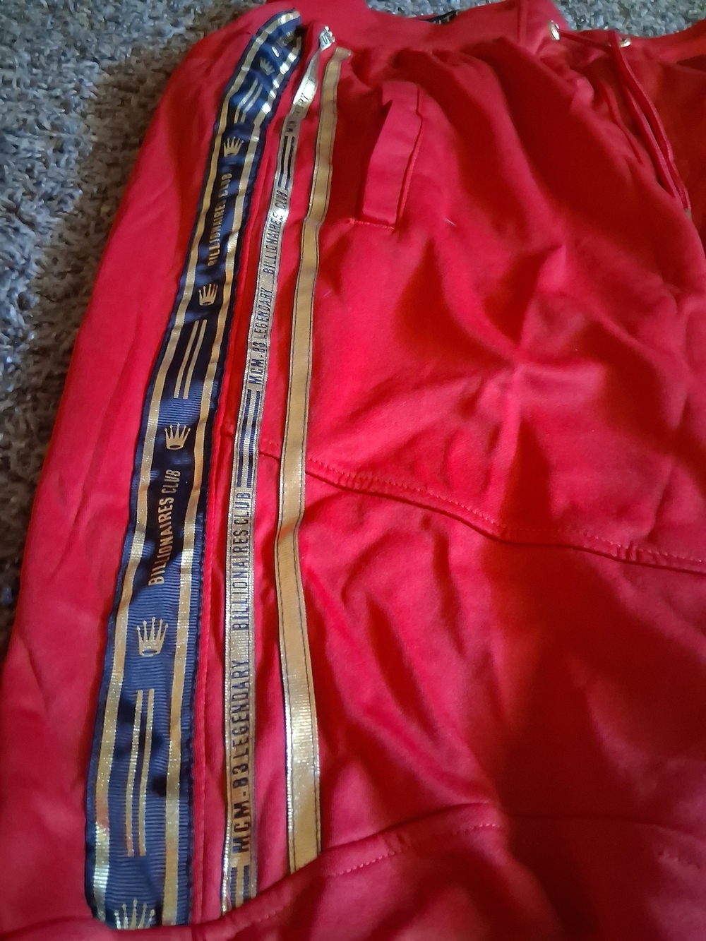 Billionaires Club Red Track Pants with Gold Trim